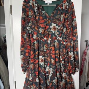 Gilli Long Sleeve Dress - Green and Orange Floral